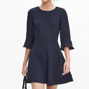 Banana Republic Navy 3/4 Flutter Sleeve Fit & Flare Dress Size 10
